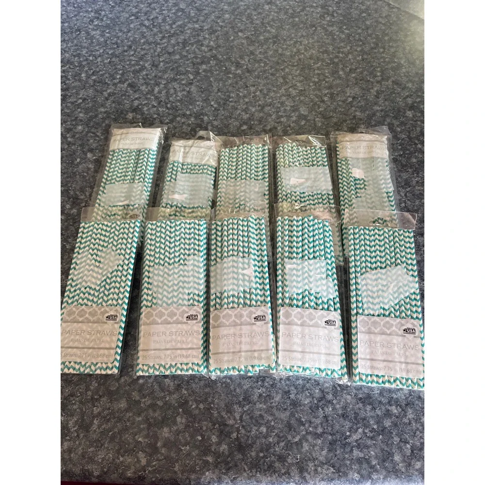 10 Pack Aqua Chevron Paper Straws 250 Count 7.75 In Made in USA Walmart WM091588